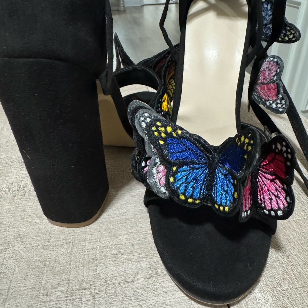 Black and Multicolor Butterfly Embroidered Women's Shoes
